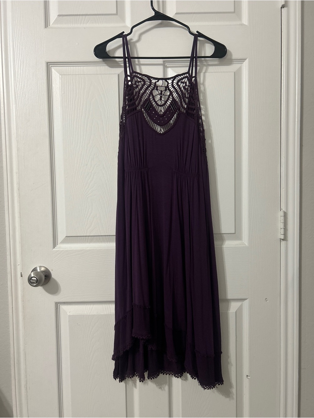 Free People Plum Crochet Yoke High-Low Slip Dress